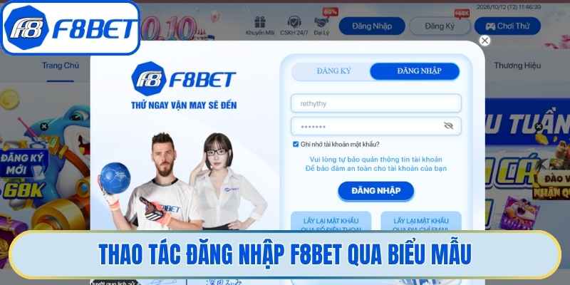 Thao tác đăng nhập F8bet qua biểu mẫu