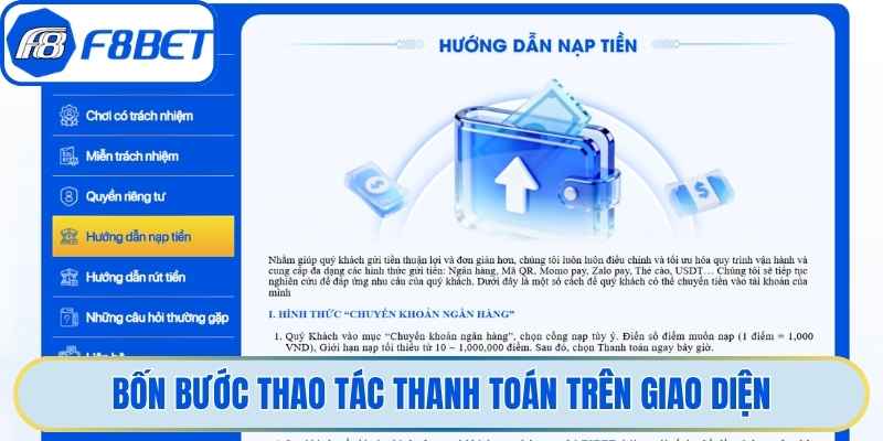 Bốn bước thao tác thanh toán trên giao diện