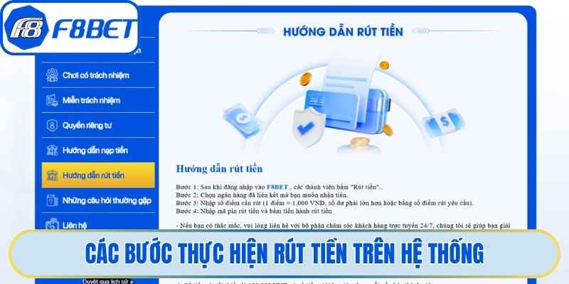 Các bước thực hiện rút tiền trên hệ thống 