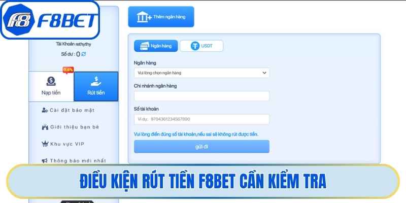 Điều kiện rút tiền F8bet cần kiểm tra